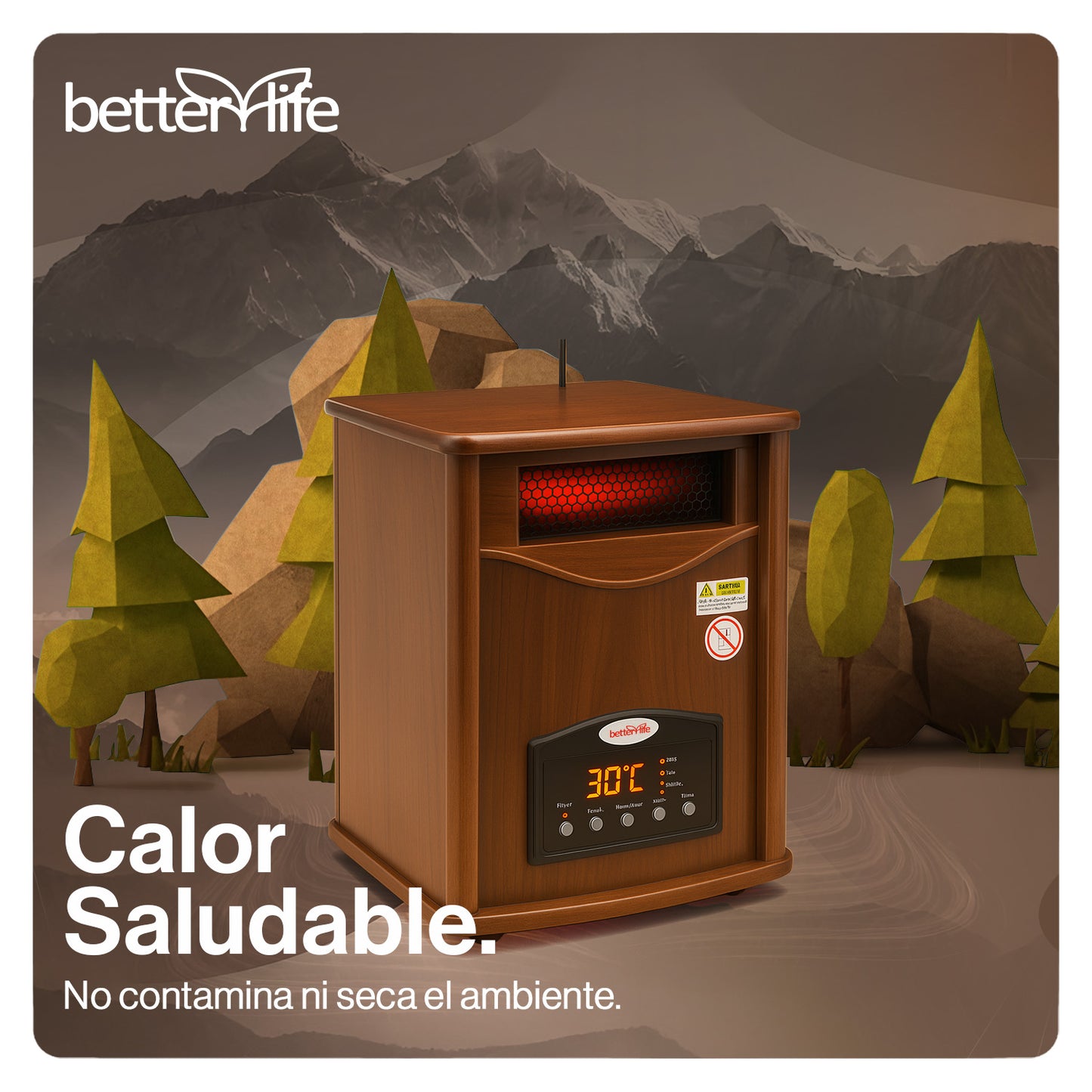 Producto de Venta de Bodega - Open Box - Estufa Infrarroja Madera UV 70 m² betterlife BLIR1500UVWTW image 1