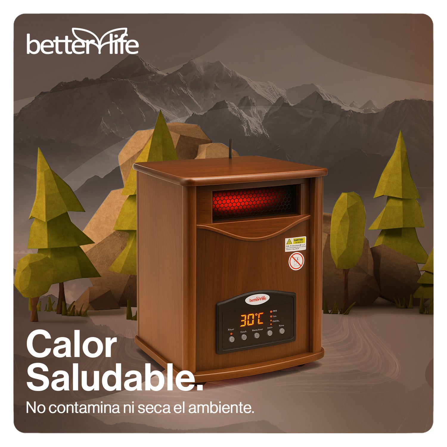 Producto de Venta de Bodega - Open Box - Estufa Infrarroja Madera UV 70 m² betterlife BLIR1500UVWTW image 1