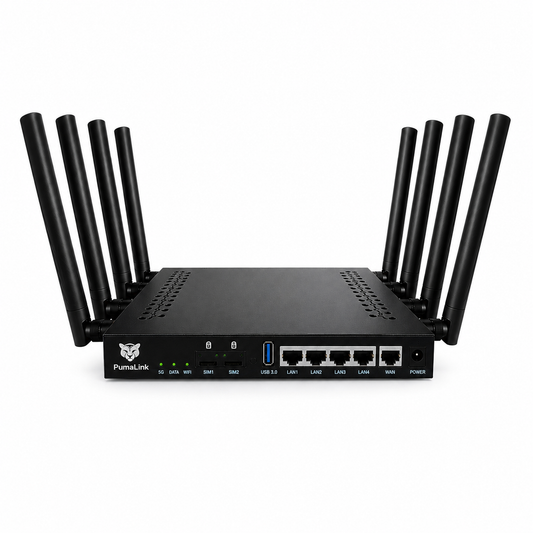 Router 5G PumaLink PL25G2S300 Dual SIM WiFi Alta Cobertura 8 Antenas LAN WAN USB
