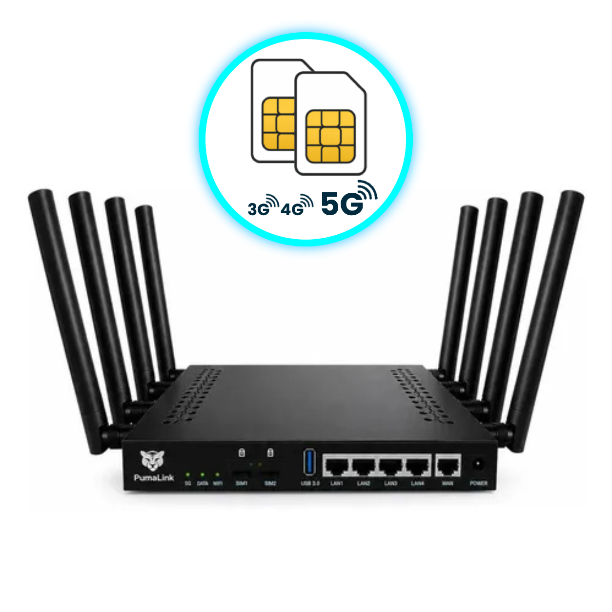 Router 5G PumaLink PL25G2S300 Dual SIM WiFi Alta Cobertura 8 Antenas LAN WAN USB