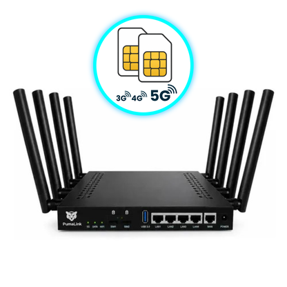 Router 5G PumaLink PL25G2S300 Dual SIM WiFi Alta Cobertura 8 Antenas LAN WAN USB