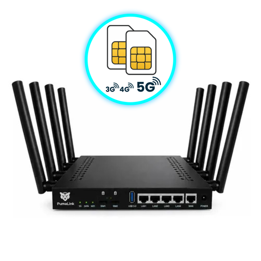 Router 5G PumaLink PL25G2S300 Dual SIM WiFi Alta Cobertura 8 Antenas LAN WAN USB