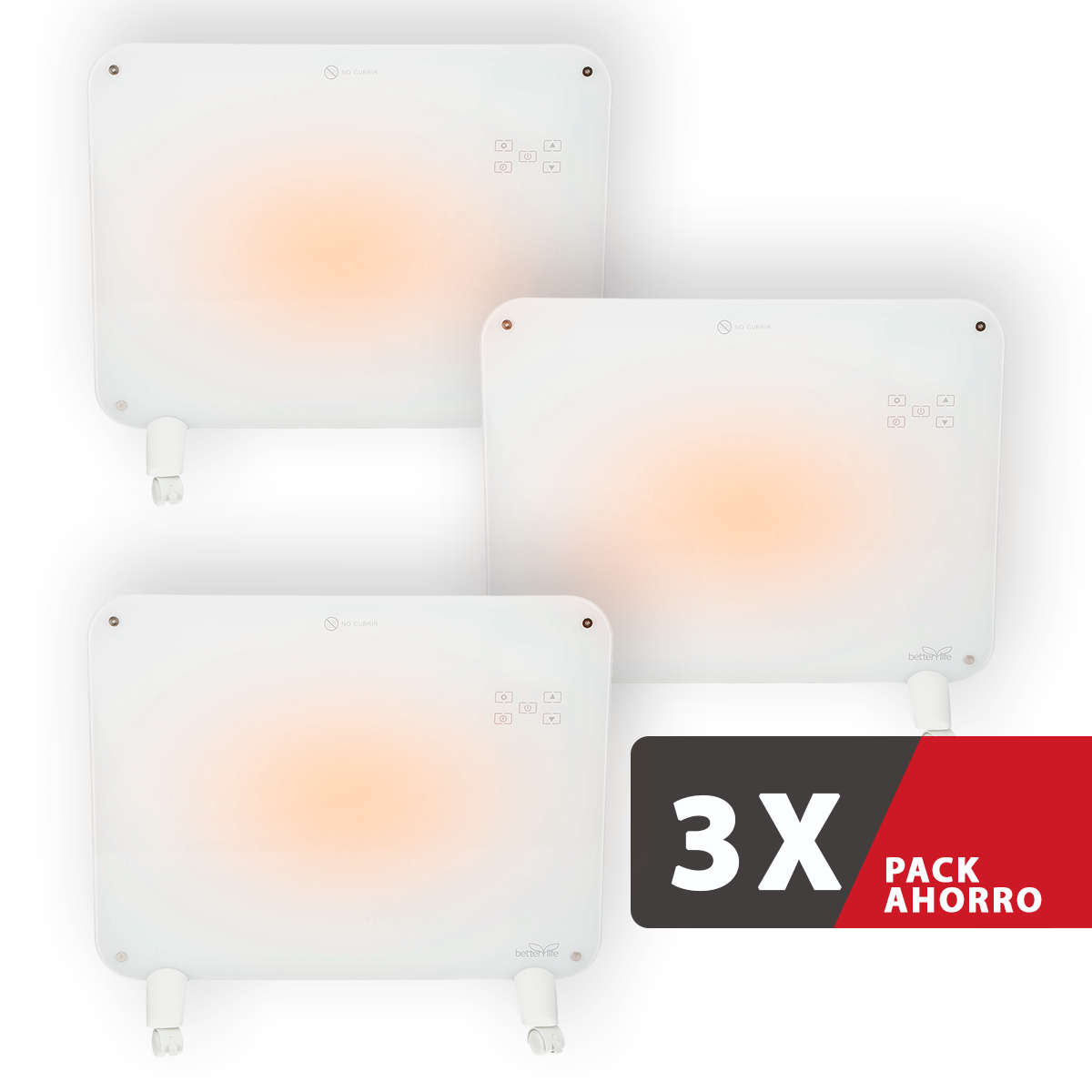 Calefactor Eléctrico Mural De Cristal (3 Unidades) 1000 W Wi-Fi